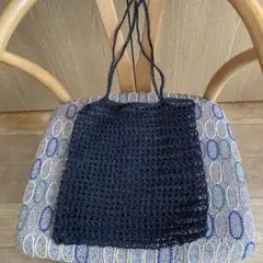 ハンドメイド　プラスチック　ブラック　ネット　トートバッグ