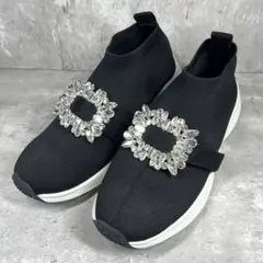 Feroux ソックススニーカー　バックル付き　ビジュー 黒　24.5cm(L)のサムネイル