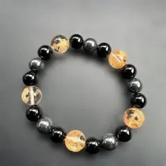 ゴールドルチルクォーツ モリオン ブレスレット 12mm 大玉 天然石 黒