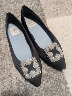 エマフランシス　23.5ブラック ビジューフラットシューズ