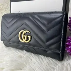 希少✨グッチ♡ラウンドファスナー長財布　キルティング　マーモント　バイカラー白黒 グッチ GUCCI 財布 長財布 ラウンドファスナー GGマーモント