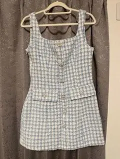 ツイード柄ビジューミニワンピース