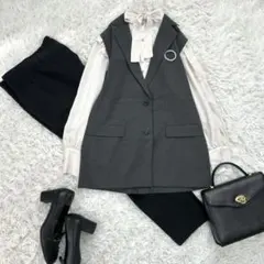 ユニクロ　セレモニー　ママスーツ　入園入学　七五三　ジレ　ボウタイ　パンツ　M