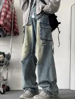 ダメージデニム ワイド デニム