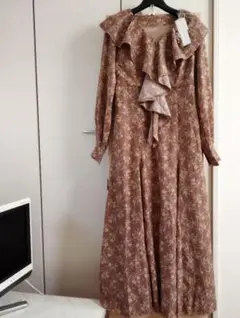 ※mysty Woman フリル付きブラウンマキシワンピース※新品