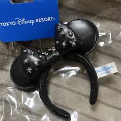 ディズニー　カチューシャキーホルダー　ミニー　スタッズつきレザーブラック
