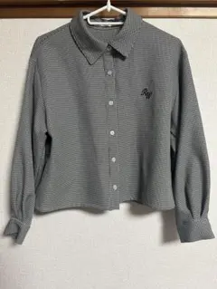 千鳥格子柄 長袖シャツ ブラウス ショート丈 RWロゴ　ハニーズ