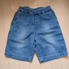 ユニクロデニムブルー 無地 ハーフパンツ