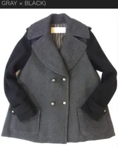 ⭐️アンスクウィーキー 新品ウールメルトンPコートブラックxグレー上質素材完売品！