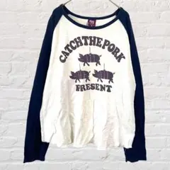 dgs 長袖 カットソー ボートネック 英字ロゴ プリント 綿100% アニマル