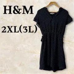 美品 H&M 【US12/2XL】ネイビー ドット柄 半袖 ワンピース 可愛い