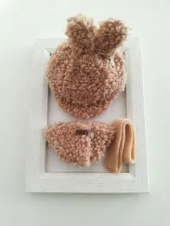 10、11cmぬい服　キャップ・アウター・マフラーのセット　ブラウン