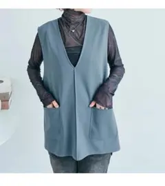 【ベスト】 全方位ストレッチ深Vネック オフィスカジュアル ジレ チュニック