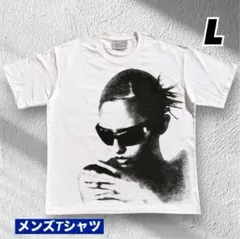 Tシャツ　白T グラサン　L opium グラフィック　ストリート　プリント