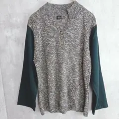 3L【More Plata】グレー黒系ニットトップス　ハーフボタン　ポケット付き