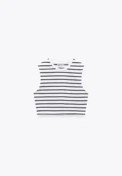 ストレッチコットンクロップドトップス　ZARA ホワイト/ネイビーブルー