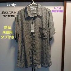 Lordyポリシャツ半袖緑黒灰レトロ幾何学模様L新品未使用タグ付のサムネイル