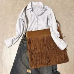 レザー フリンジショルダーバッグ スウェード 大容量 アメカジ ボヘミアン 通学