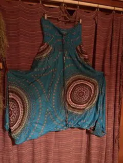 幾何学模様 サルエルパンツ 青