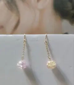 ◆No.101◆ハンドメイド ガラスビーズ チェーンピアス 春色 推し活