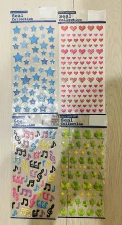 【新品未開封】シール 4枚まとめ売りセット★ハート 星 音符 クローバー デコ