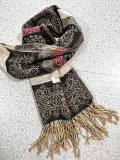 新品未使用　パシュミナストール　100%カシミヤ ブラック系フェアアイル柄