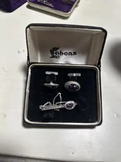 Lebons アメジスト シルバー カフスボタン ネクタイピン