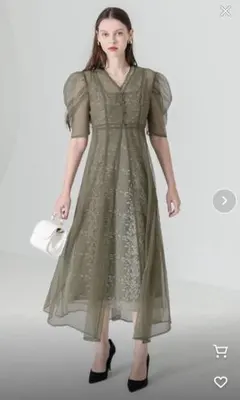 新品タグ付　レジャ　花柄レース　キャミワンピセットアップ　ドレス　結婚式　緑