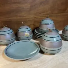 茶碗蒸し器　蓋付碗　五客　サークルライン　青系　和食　蒸し料金
