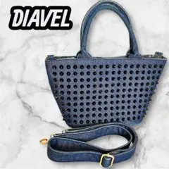DIAVEL スタッズ付きデニムハンドバッグ ショルダーベルト付 2way