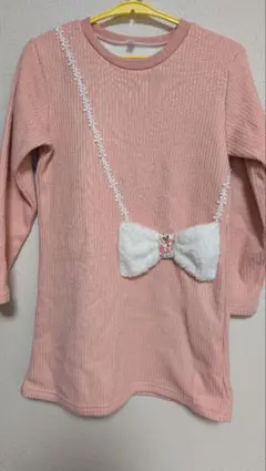 リボン付きピンク長袖カットソー 130