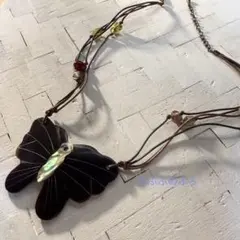 黒蝶貝 蝶モチーフ ネックレス｜シェル×ガラス ヴィンテージアクセ
