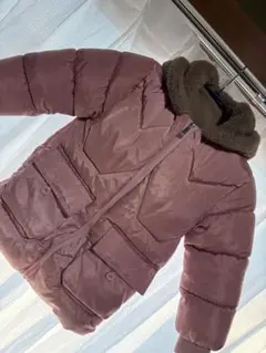 フリース付きピンクダウンコートしっかり目　腰回りまですっぽり