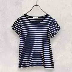 AG ボーダー Tシャツ M ネイビー 半袖 ストレッチ シンプル カジュアル