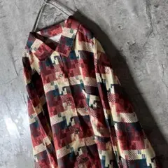 【新品・タグ付】長袖レトロシャツ レーヨン テロ感 マルチカラー 日本製 M〜L