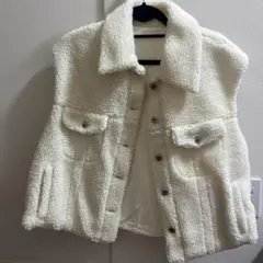 アイボリー ボアジャケット ノーカラー