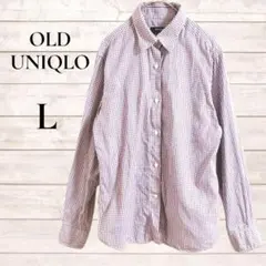 オールドユニクロ　シャツ　紺タグ　チェック　紫　綿100% 長袖　ふるじょ
