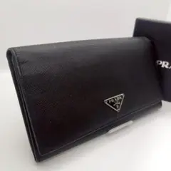 極美品 プラダ PRADA 長財布 折り財布 レザー ブラック 三角ロゴ