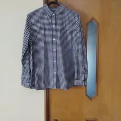 ノースフェイス ネイビーとホワイトのギンガムチェック長袖シャツ