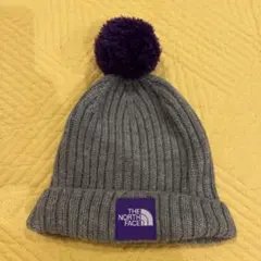 THE NORTH FACE グレー ニット帽 紫ボンボン付き
