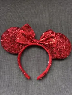 ディズニー　ミニー耳カチューシャ 赤 スパンコール