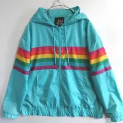 518　SayWhat　薄手ナイロンジャケット　L　緑　虹色　US古着