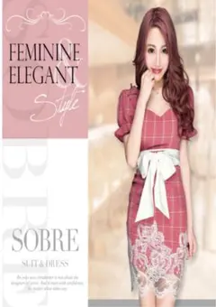 【SOBRE】ソブレドレス　パステルチェックパフスリーブワンピース/M