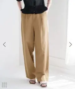 【ROPE PICNIC ロペピクニック】　麻混ストレートパンツ　ブラウン