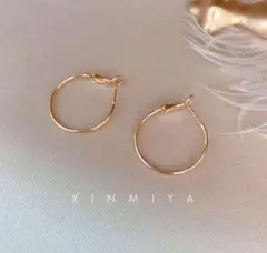 高品質　シンプル　フープピアス　細め　k14コーティング