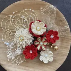M M様　専用⭐︎つまみ細工&水引⭐︎髪飾り⭐︎No.37 赤系⭐︎