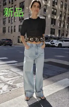 新品タグ付き！ZARA ザラ＊ミッドライズバギーデニムパンツ　38のサムネイル