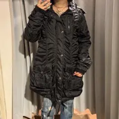 平成00s PLYMTONEモッズコートシャーリングダークコアy2k黒ギャル軽量