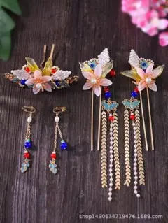 花と蝶のモチーフ ヘアアクセサリー5点セット