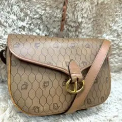 【美品】クリスチャンディオール ショルダーバッグ ブラウン レザー ハニカム